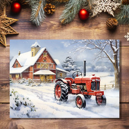 Tarjeta Festiva Navidades de la antigua granja de invierno Tractor