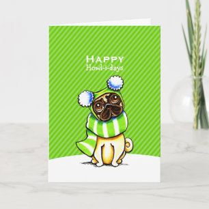 Tarjeta Festiva Navidades de la bufanda a rayas Pug Personalizado