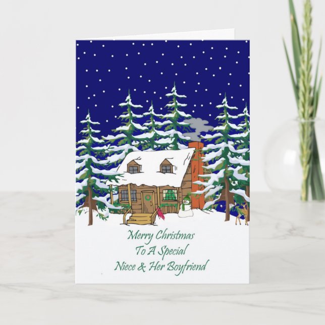 Tarjeta Festiva Navidades de la cabina de registro Niece y novio (Anverso)