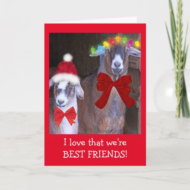 Tarjeta Festiva Navidades de la cabra de los mejores amigos (Anverso)
