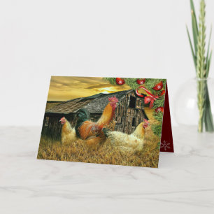 Tarjeta Festiva Navidades De La Caza De Pollos De Fiesta Hens