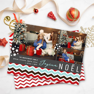 Tarjeta Festiva Navidades de la Chevron moderna Zig Zag Joyeux Noe
