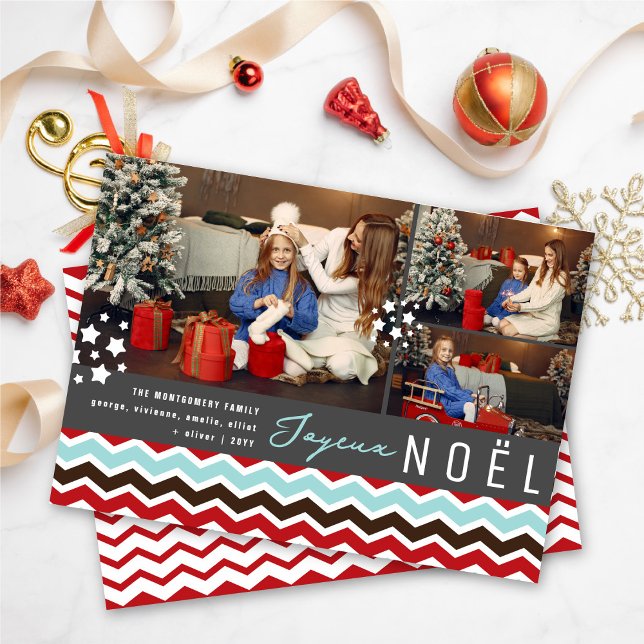 Tarjeta Festiva Navidades de la Chevron moderna Zig Zag Joyeux Noe (Subido por el creador)
