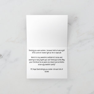 Tarjeta Festiva Navidades de la choza de Santa con palo de pesca