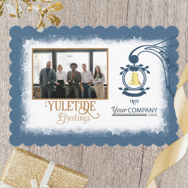 Tarjeta Festiva Navidades de la compañía Blue, White, Gold Bell