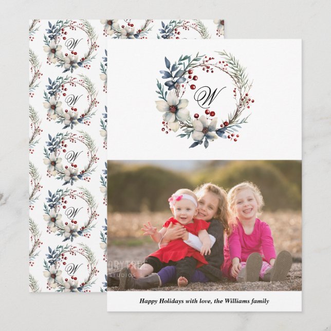 Tarjeta Festiva Navidades de la corona y foto monográfica (Anverso / Reverso)