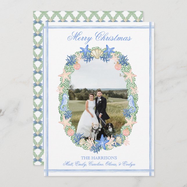 Tarjeta Festiva Navidades de la Costa Brasileña Seashell 3 Foto (Anverso / Reverso)