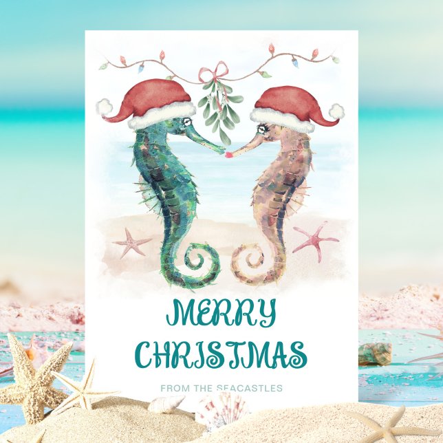 Tarjeta Festiva Navidades de la costa del caballito de mar Santa M (Subido por el creador)
