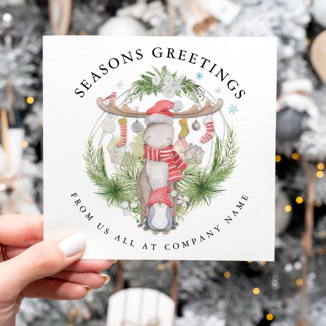 Tarjeta Festiva Navidades de la empresa de renos pingüinos (Subido por el creador)