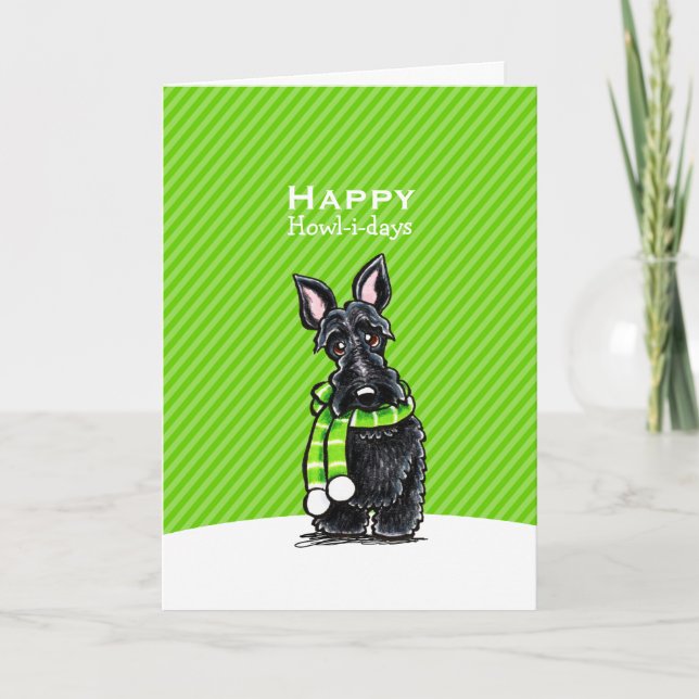 Tarjeta Festiva Navidades de la escarcha escocesa negra Personaliz (Anverso)