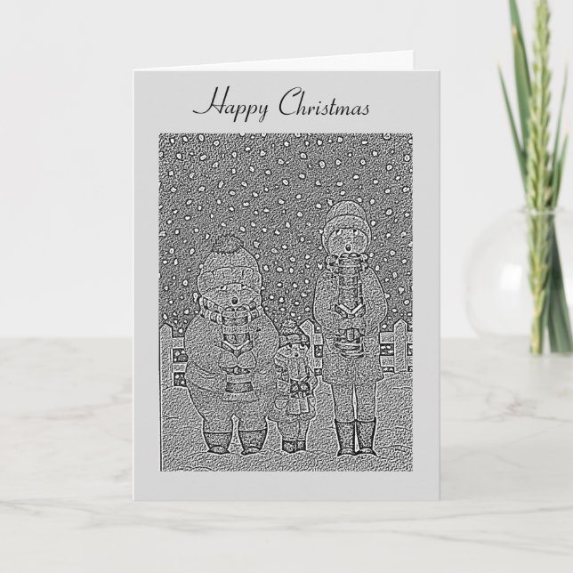 Tarjeta Festiva navidades de la escena de nieve de cantantes de vi (Anverso)