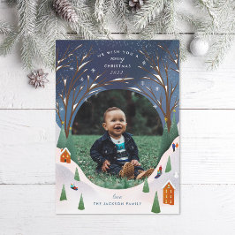 Tarjeta Festiva Navidades de la escena invernal de Snowy Village