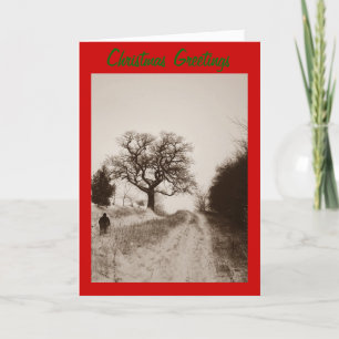 Tarjeta Festiva navidades de la escena nevada de la ruta rural ing