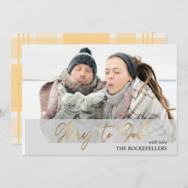 Tarjeta Festiva Navidades de la escritura de Dios Mustard Tartan F (Anverso / Reverso)