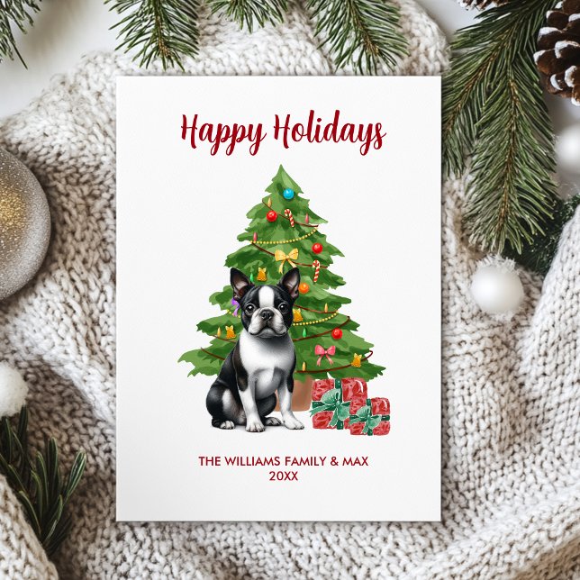 Tarjeta Festiva Navidades de la familia Boston Terrier Dog (Subido por el creador)