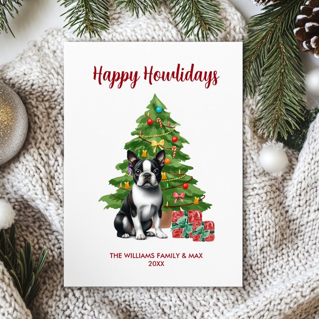 Tarjeta Festiva Navidades de la familia Boston Terrier Dog (Subido por el creador)