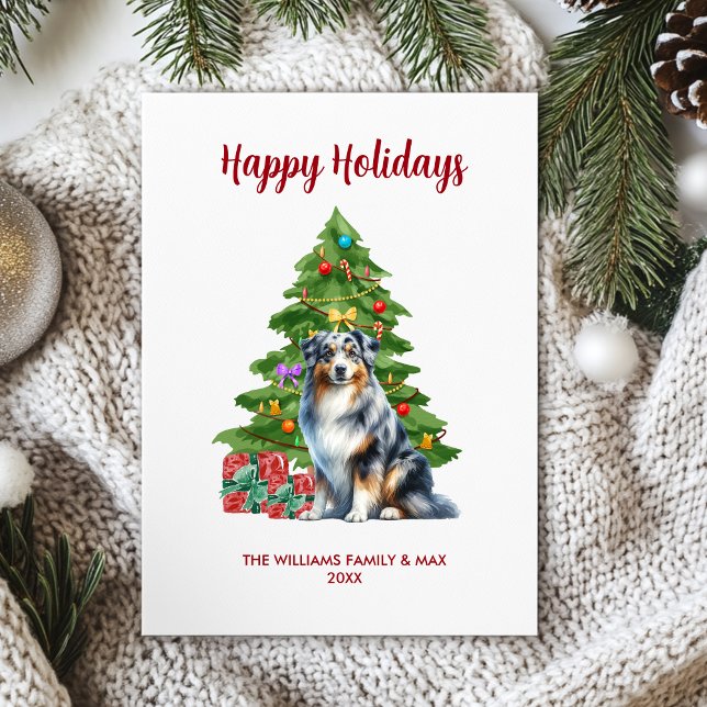 Tarjeta Festiva Navidades de la familia Cute Australian Shepherd D (Subido por el creador)