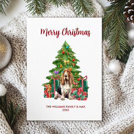 Tarjeta Festiva Navidades de la familia Cute Basset Hound Dog