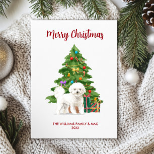 Tarjeta Festiva Navidades de la familia Cute Bichon Frise Dog