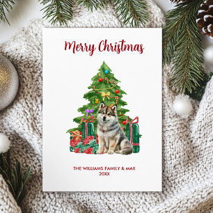 Tarjeta Festiva Navidades de la familia Cute Husky Dog