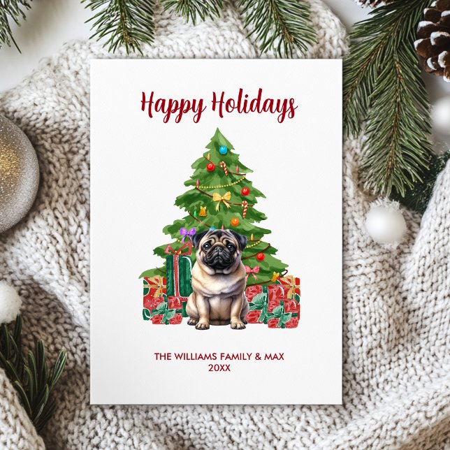 Tarjeta Festiva Navidades de la familia Cute Pug Dog (Subido por el creador)