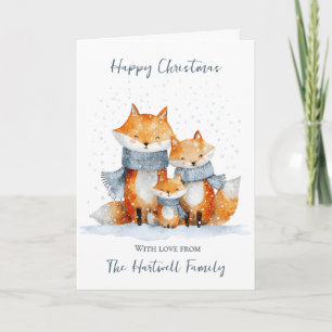 Tarjeta Festiva Navidades de la familia Fox de acuarela personaliz