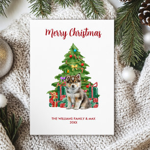 Tarjeta Festiva Navidades de la familia Husky Dog
