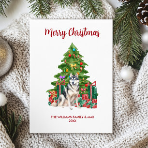 Tarjeta Festiva Navidades de la familia Husky Dog de Siberia