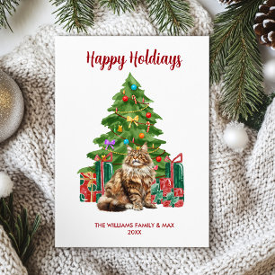 Tarjeta Festiva Navidades de la familia Maine Coon Cat
