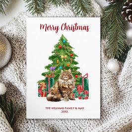 Tarjeta Festiva Navidades de la familia Maine Coon Cat