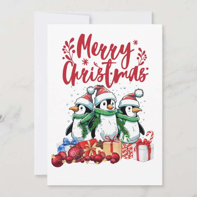 Tarjeta Festiva Navidades de la familia Penguin (Anverso)