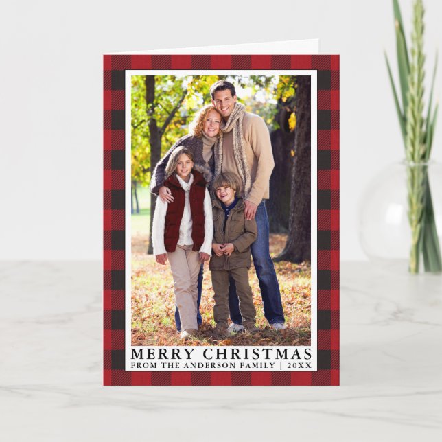 Tarjeta Festiva Navidades de la familia Red Buffalo Plaid (Anverso)