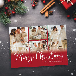 Tarjeta Festiva Navidades de la familia roja de collage de fotos