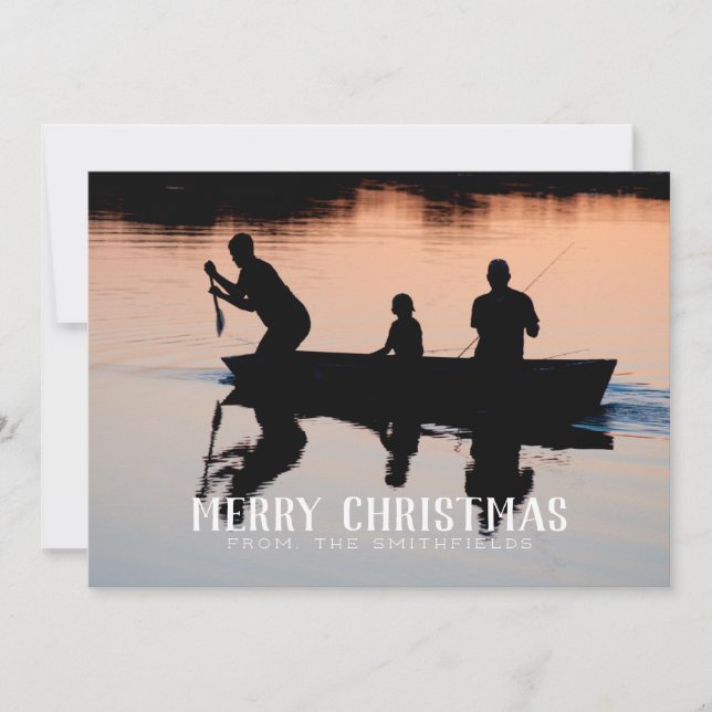 Tarjeta Festiva Navidades de la familia Rustic Lake Canoe (Anverso)
