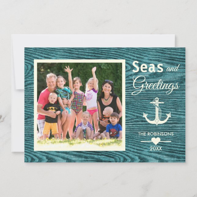 Tarjeta Festiva Navidades de la familia Rustic Turquoise Anchor Ná (Anverso)