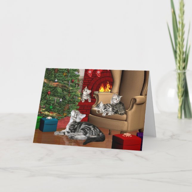 Tarjeta Festiva Navidades de la familia Tabby (Anverso)