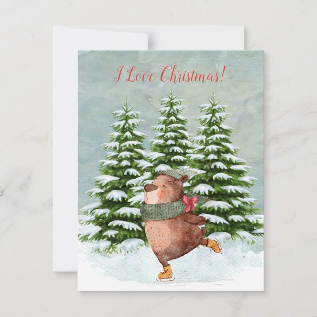 Tarjeta Festiva Navidades de la FLAT de Nieve de Oso Feliz de Pati (Anverso)