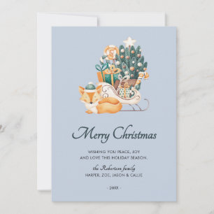 Tarjeta Festiva Navidades de la Fox de color de agua tiñen de foto