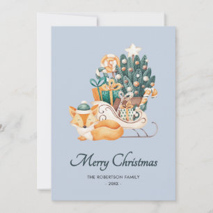 Tarjeta Festiva Navidades de la Fox de color de agua tiñen de foto