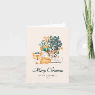 Tarjeta Festiva Navidades de la Fox de color de agua tiñen de no f
