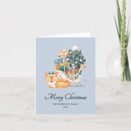 Tarjeta Festiva Navidades de la Fox de color de agua tiñen de no f