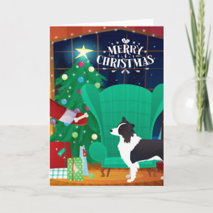 Tarjeta Festiva Navidades de la frontera de Collie regalo de Santa