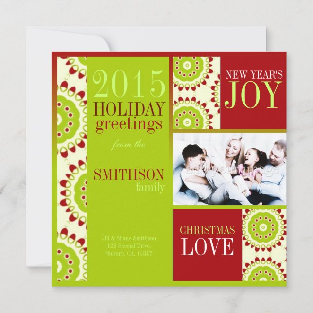 Tarjeta Festiva Navidades de la Fruta Roja Verde Feriados 3 Tarjet (Anverso)