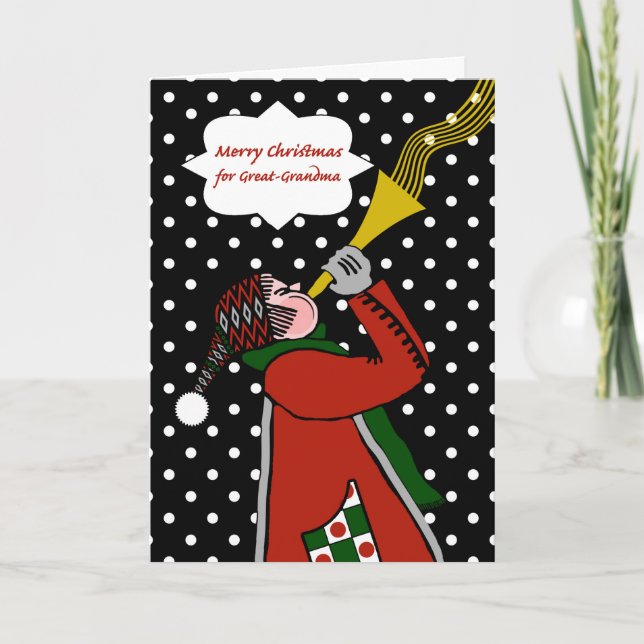 Tarjeta Festiva Navidades de la Gran Abuela, Trumpet y Blizzard (Anverso)