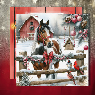 Tarjeta Festiva Navidades de la granja de bonito marrón y blanco d