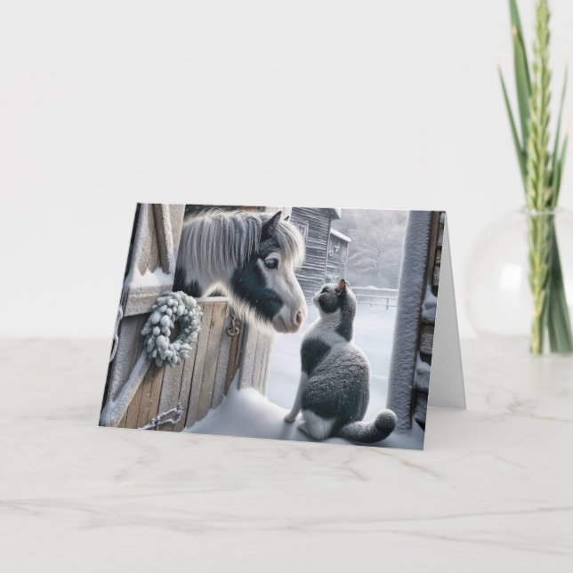 Tarjeta Festiva Navidades de la granja Pony y Cat (Anverso)