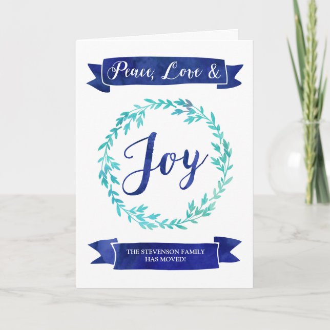 Tarjeta Festiva Navidades de la guirnalda azul Nueva dirección (Anverso)