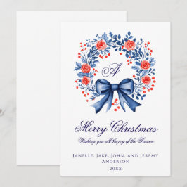 Tarjeta Festiva Navidades de la guirnalda roja azul monograma
