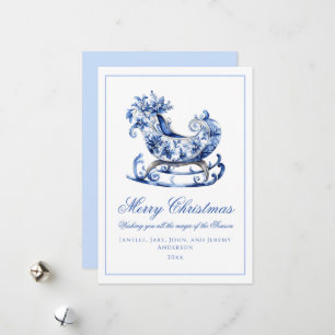 Tarjeta Festiva Navidades de la guirnalda roja azul monograma