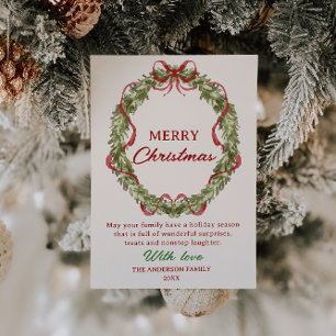 Tarjeta Festiva Navidades de la guirnalda verde rojo acuarela no f